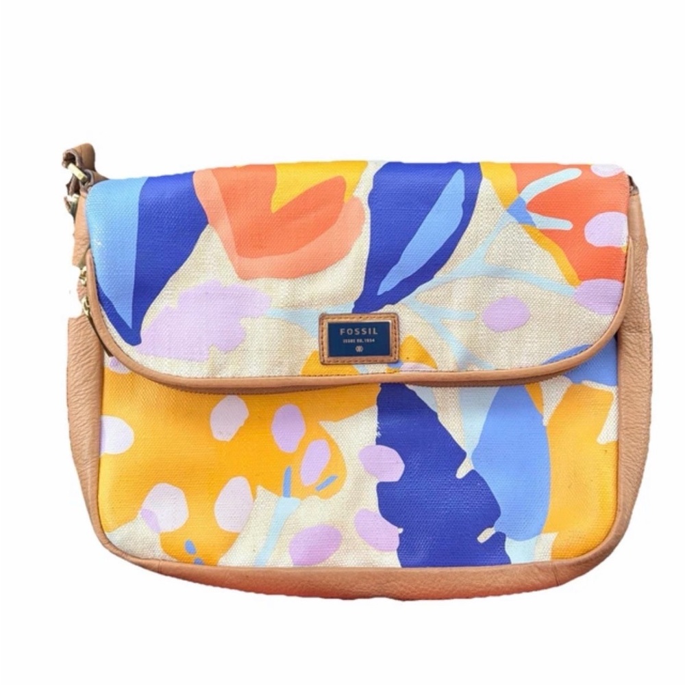 Fossil Preston Abstract Floral Textile - Cowhide Leather Crossbody Bag